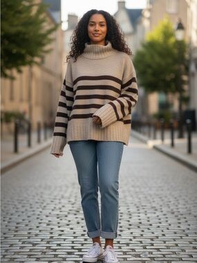 Banana Republic Light Beige Ribbed Cashmere Turtleneck